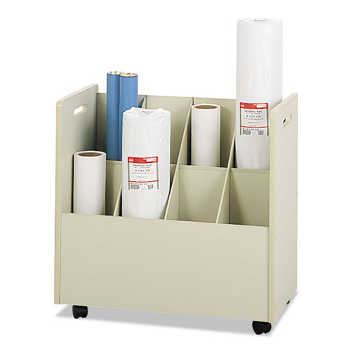 Safco® Laminate Mobile Roll Files, 8 Compartments, 30.13w x 15.75d x 29.25h, Putty (Quantity 1)