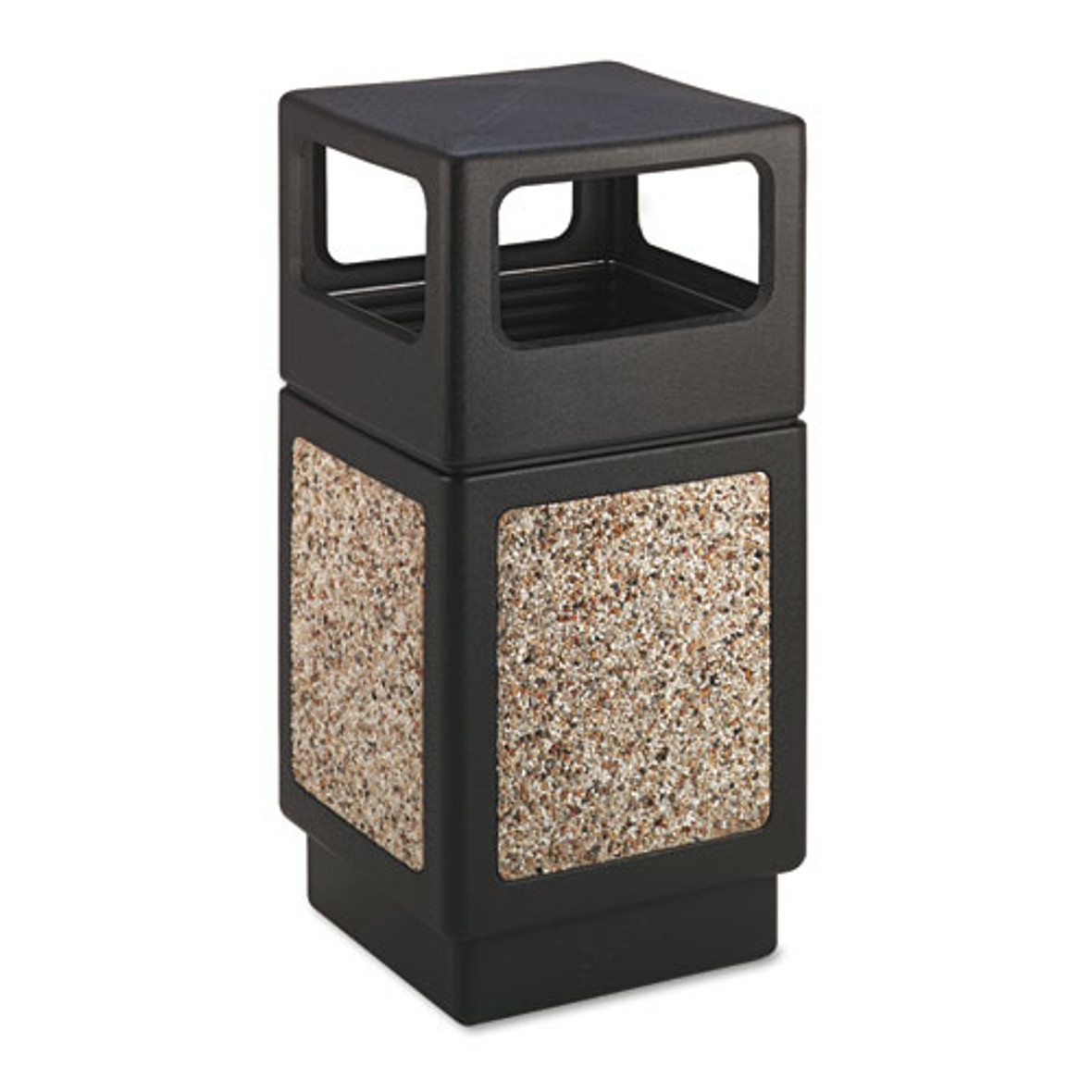 Safco® Canmeleon Side-open Receptacle, Square, Aggregate/Polyethylene, 38 gal, Black (Quantity 1)