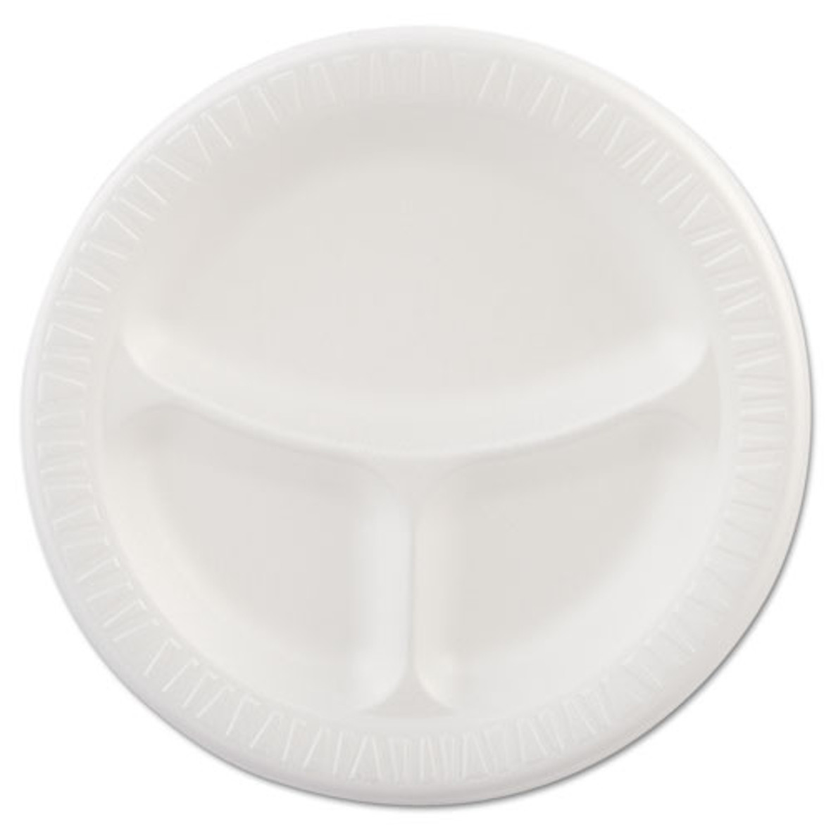 Dart Quiet Classic Laminated Foam Plates, 3-compartment, 9" Dia, White, 125/pack, 4 Packs/carton