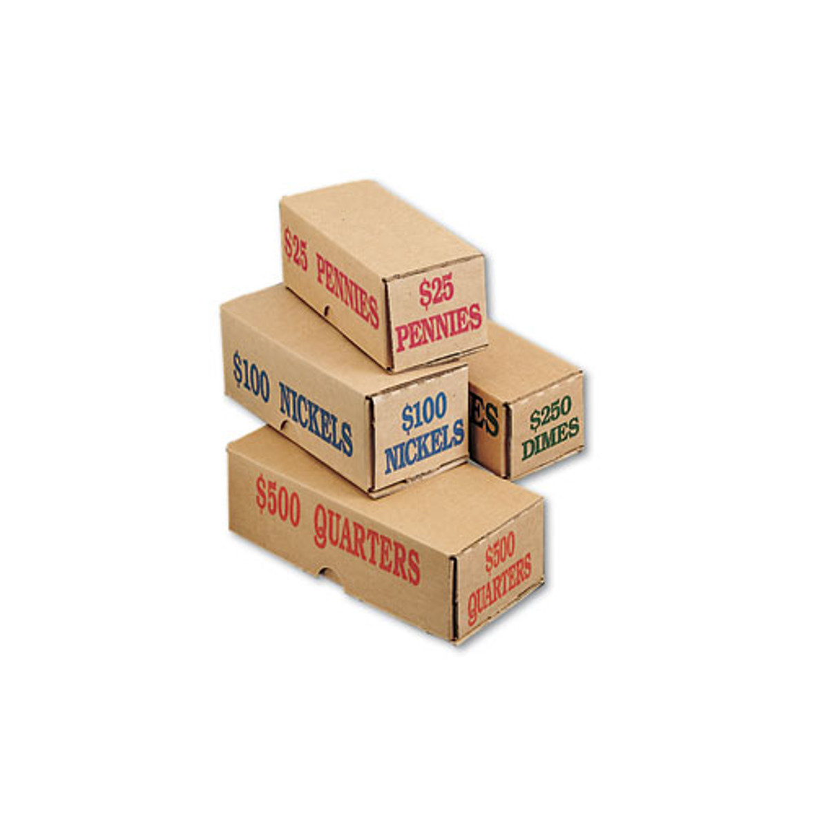 Iconex™ Corrugated Cardboard Coin Storage and Shipping Boxes, Denomination Printed On Side, 9.38 x 4.63 x 3.69, Blue, 50 Each/Carton