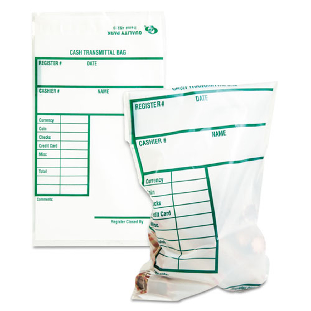 Quality Park™ Cash Transmittal Bags, Printed Info Block, 6 x 9, Clear, 100/Pack