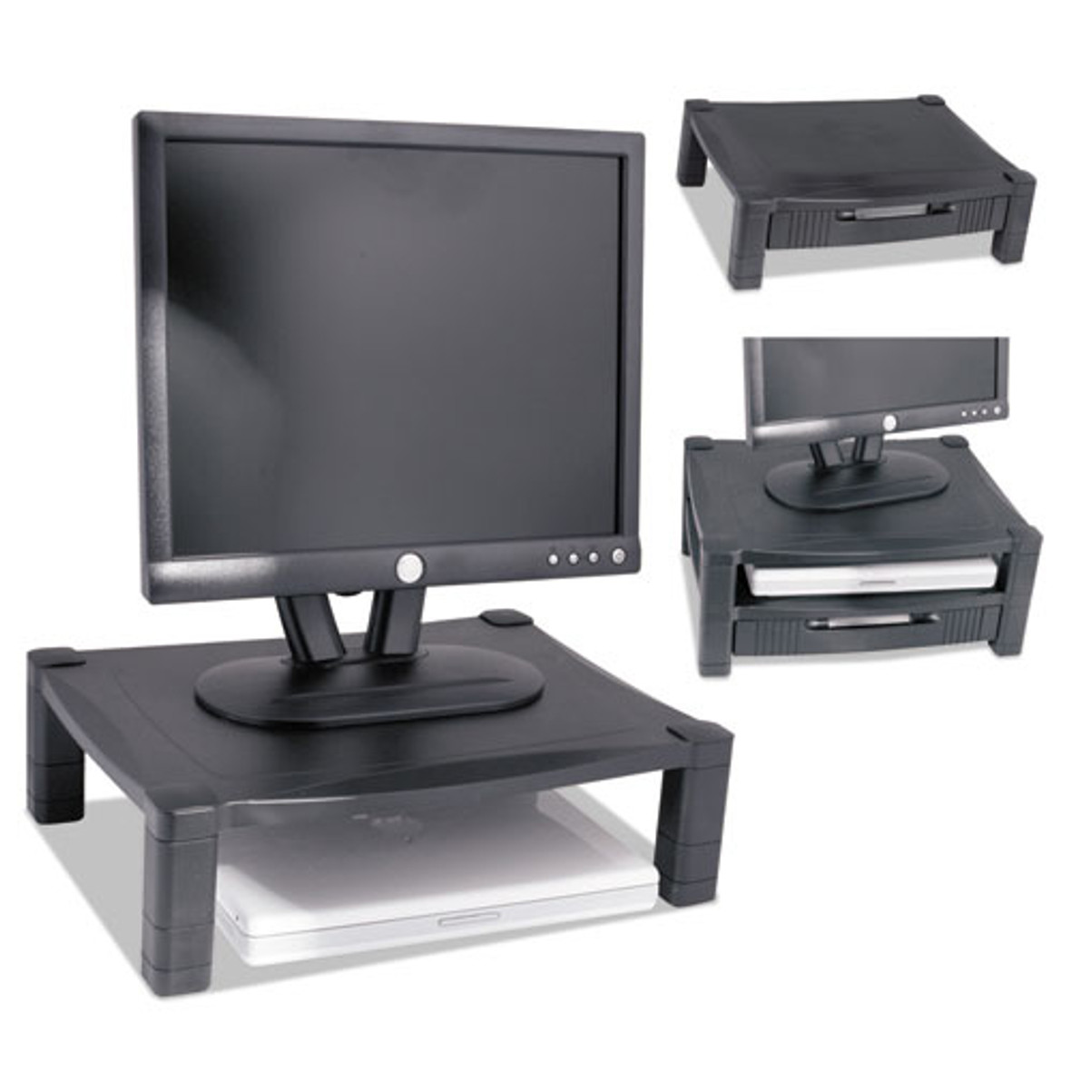 Kantek Two-Level Monitor Stand, 17" x 13.25" x 3.5" to 7", Black, Supports 50 lbs