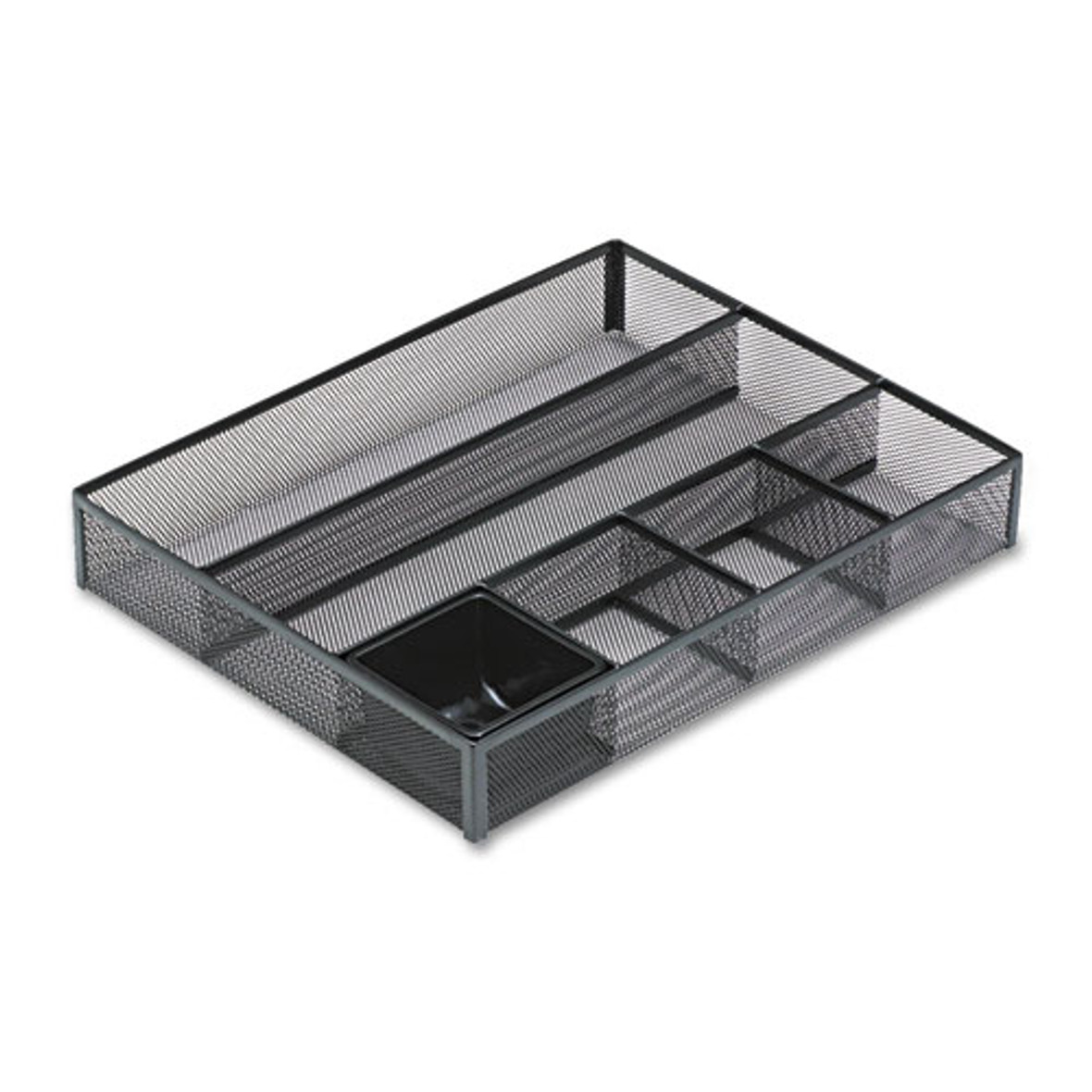 Rolodex™ Metal Mesh Deep Desk Drawer Organizer, Six Compartments, 15.25 x 11.88 x 2.5, Black