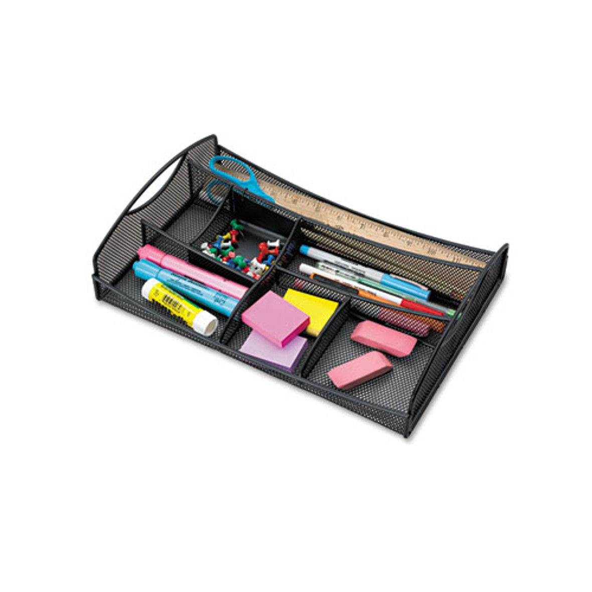 Safco® Onyx Mesh Drawer Organizer, Seven Compartments, 13 x 8.75 x 2.75, Steel, Black
