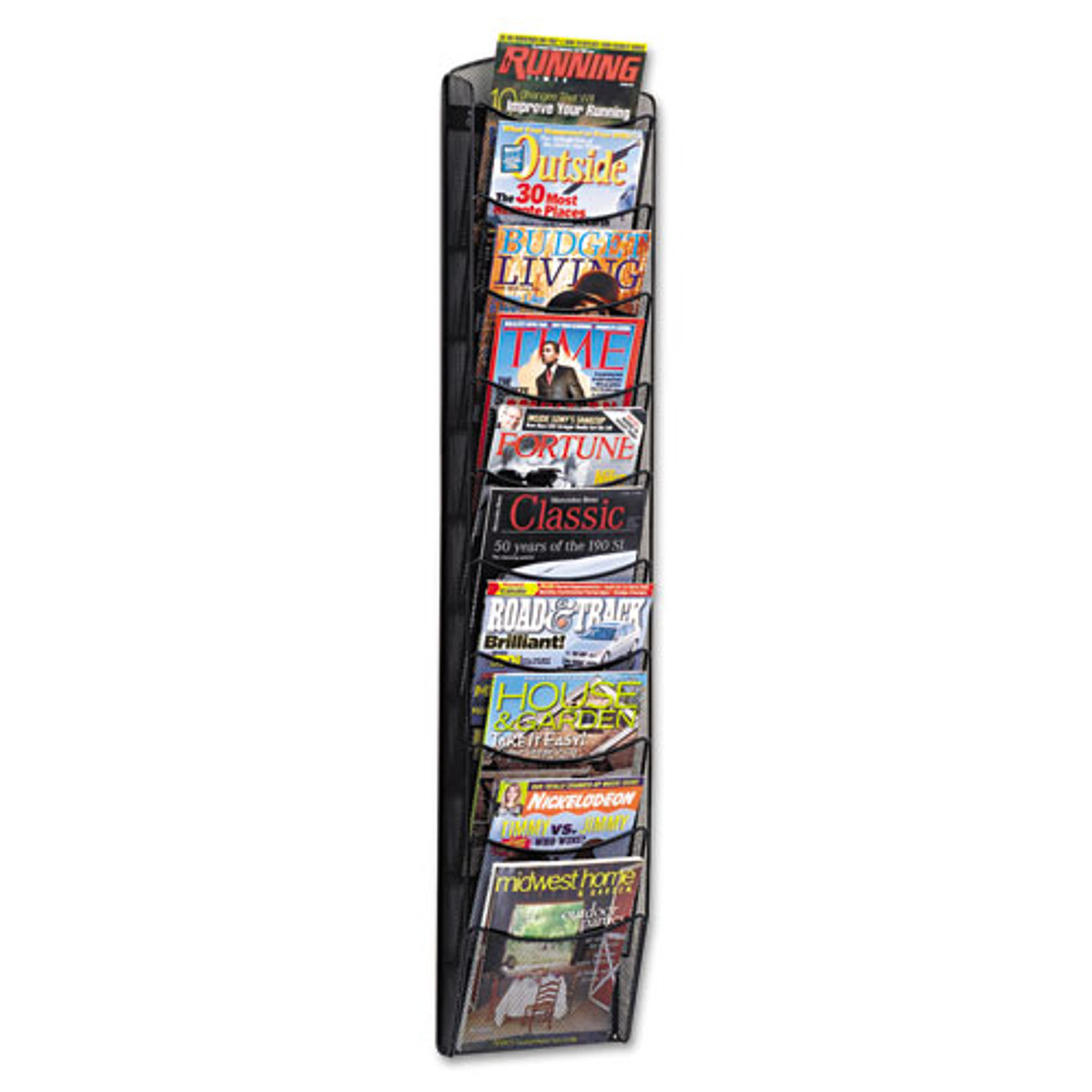 Safco® Onyx Mesh Literature Rack, Ten Compartments, 10.25w x 3.5d x 50.75h, Black