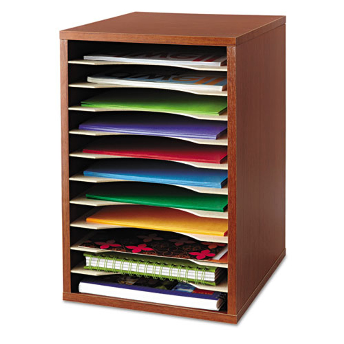 Safco® Wood Desktop Literature Sorter, 11 Sections 10 5/8 x 11 7/8 x 16, Cherry
