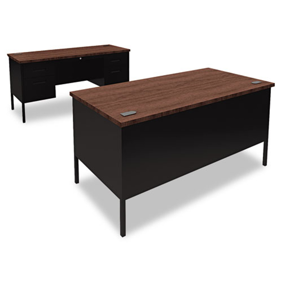 HON® Metro Classic Series Double Pedestal Desk, Flush Panel, 60" x 30" x 29.5", Mahogany/Charcoal, 1 Each/Carton