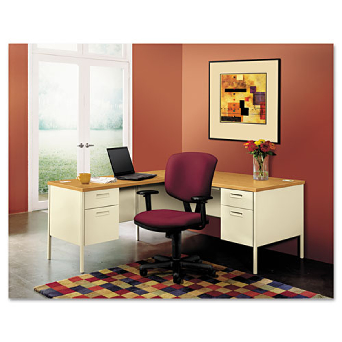 HON® Metro Classic Series Left Pedestal "l" Workstation Desk, 66" x 30" x 29.5", Mahogany/Charcoal, 1 Each/Carton