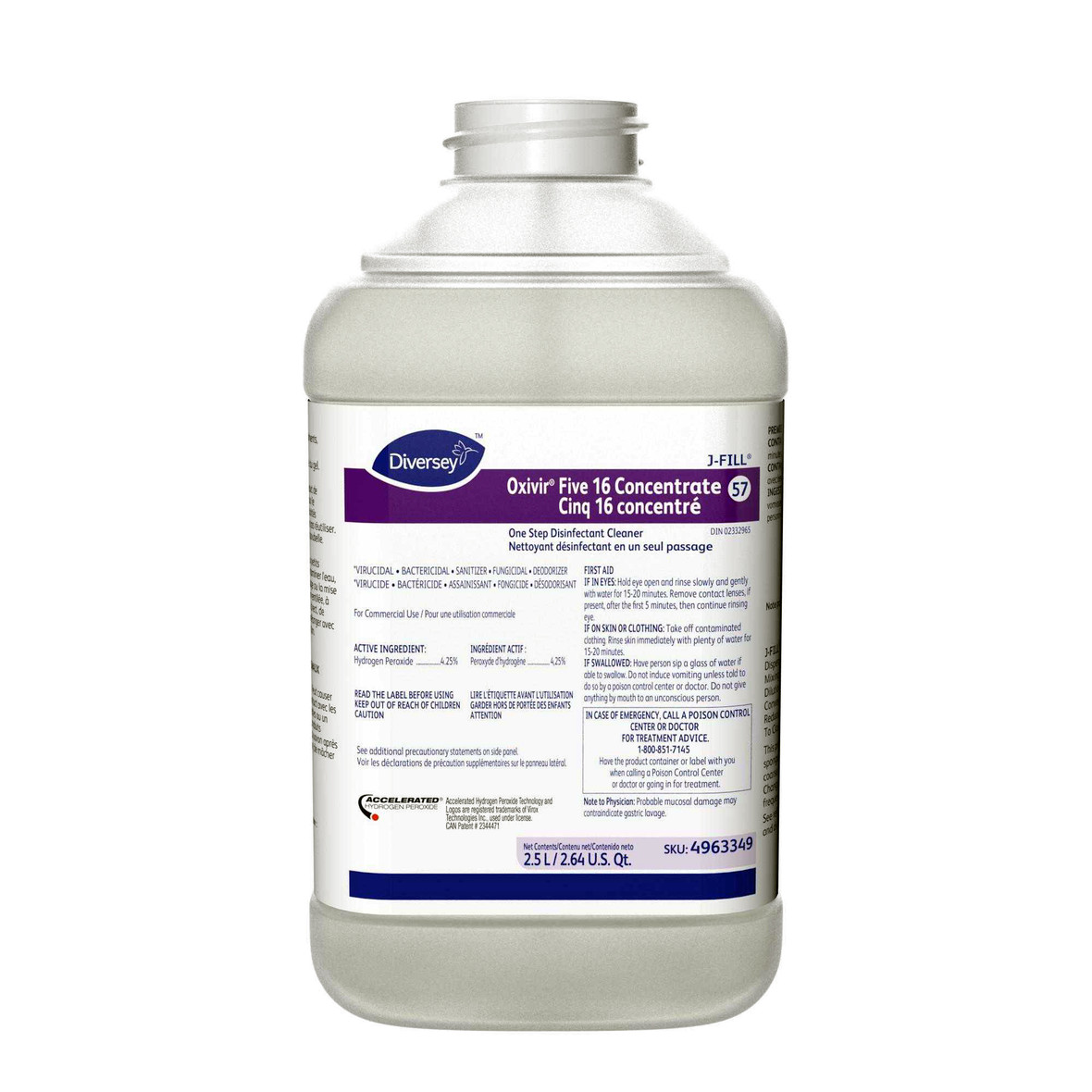 Diversey Oxivir Five 16 Concentrate One Step Disinfectant Cleaner,