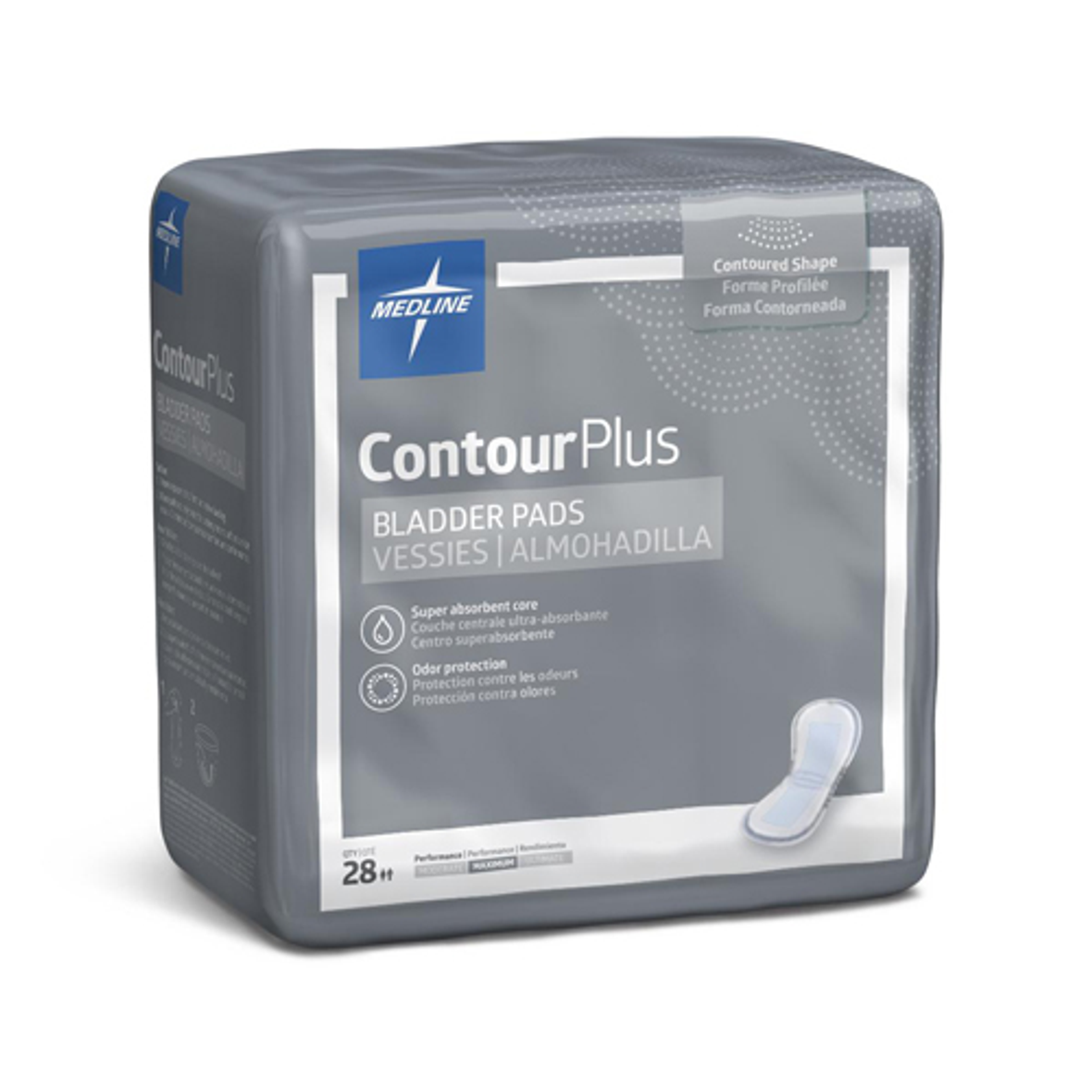 Contour Plus Bladder Control Pads, Extra Plus, 6.5" X 13.5", 28/pack, 6/carton