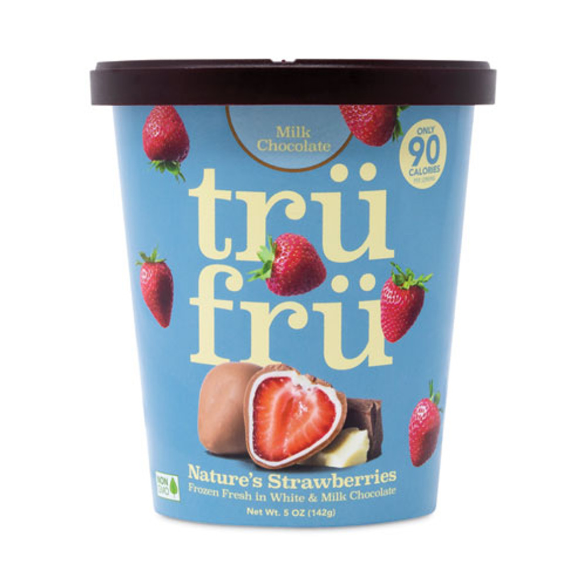 Tru Fru Nature's Hyper-Chilled Strawberries In White And Milk Chocolate, 5 Oz Cup, 8/carton