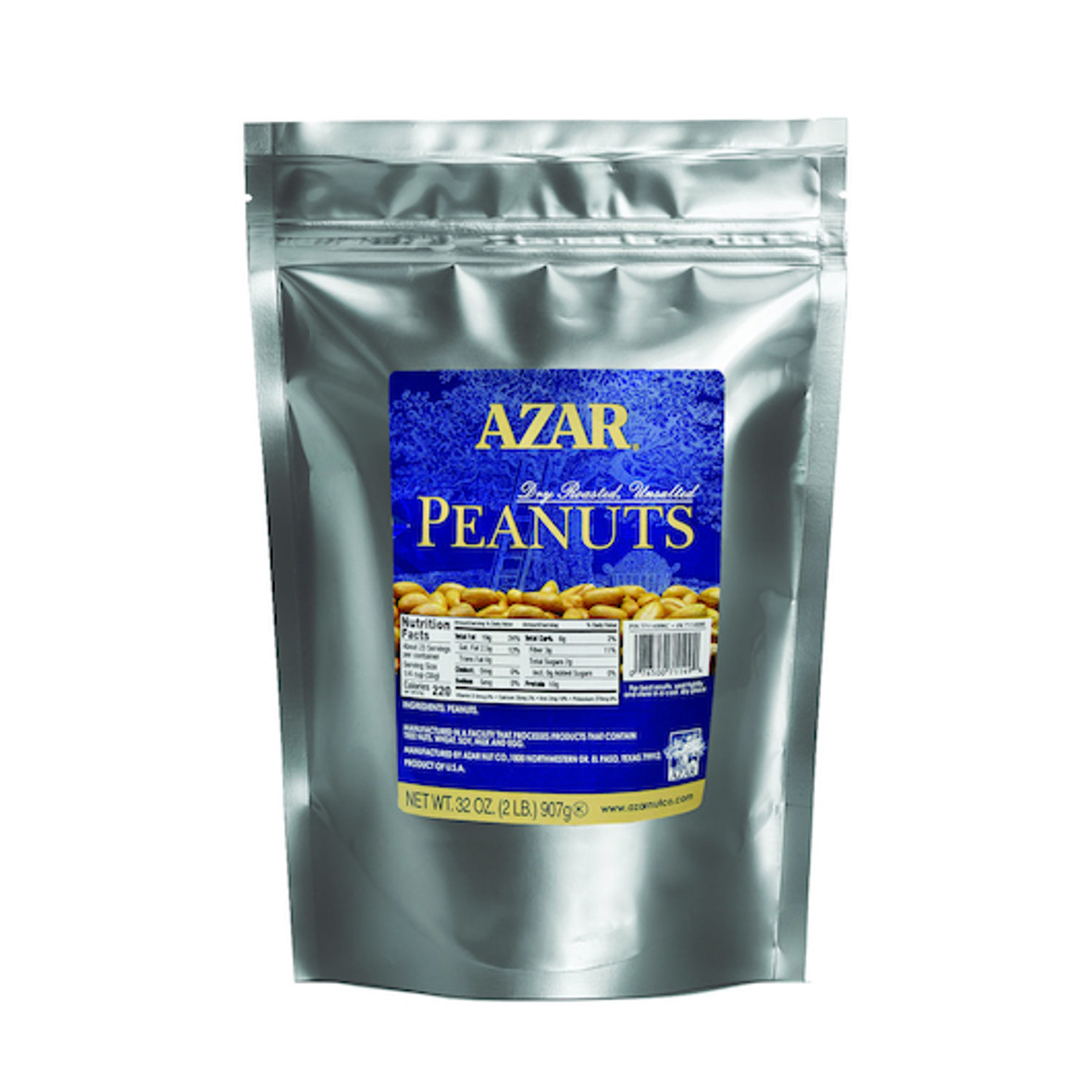Azar Unsalted Dry Roast Peanut, 2 Pound Bag - 3 Per Case