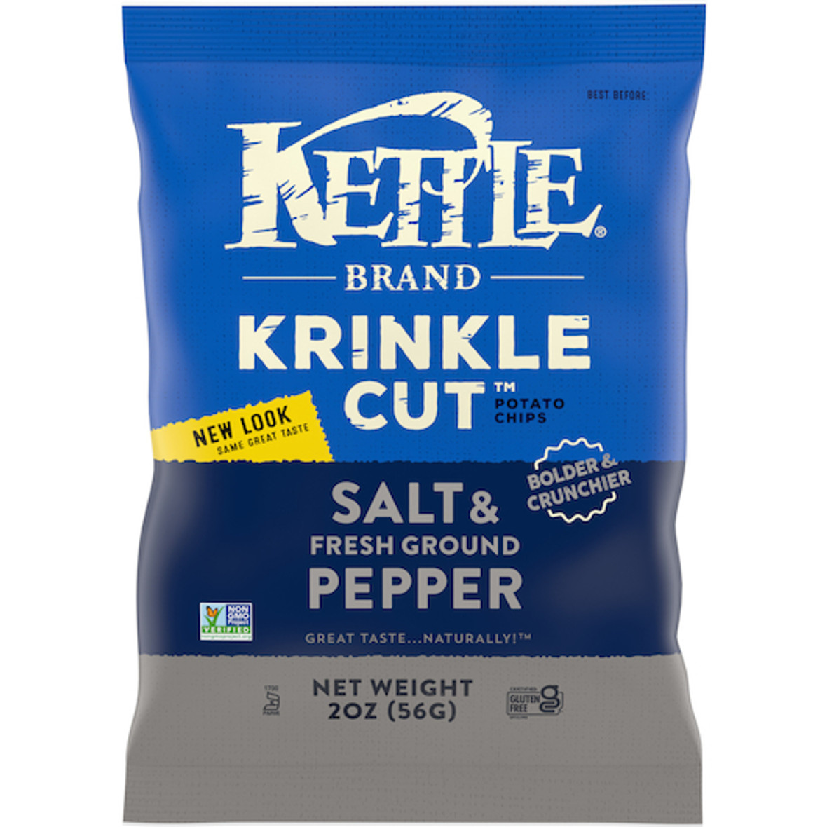 Kettle Foods Sea Salt & Pepper Krinkle Cut Potato Chips, 2 Ounces - 6 Per Case