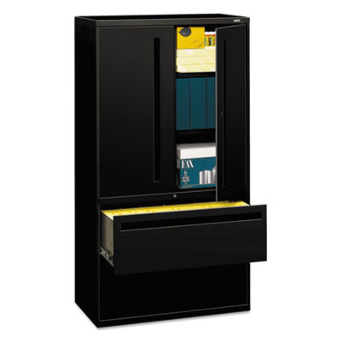 Brigade 700 Series Lateral File, Three-shelf Enclosed Storage, 2 Legal/letter-size File Drawers, Black