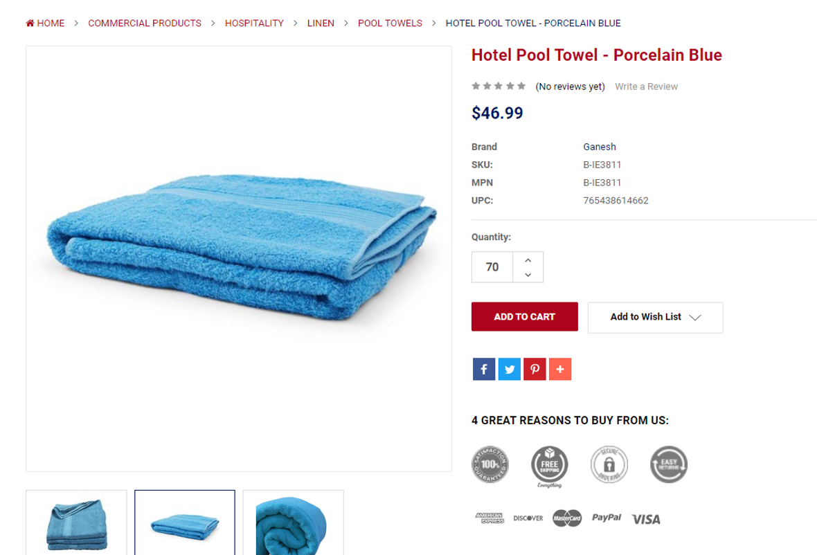 Hotel Pool Towel - Porcelain Blue, 1 Dozen