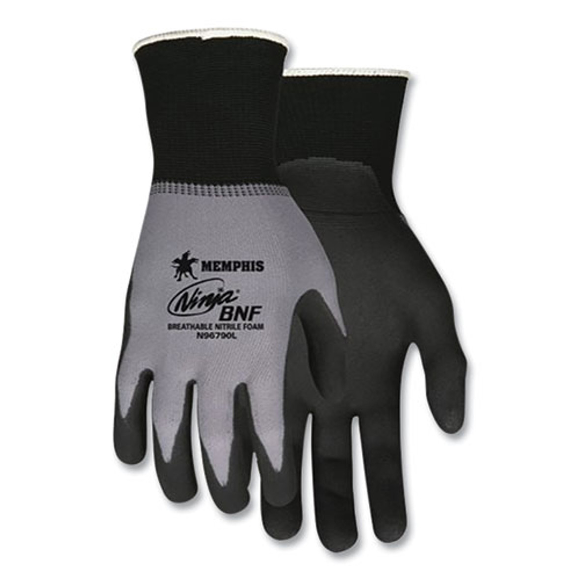 MCR Safety Ninja Nitrile Coating Nylon/Spandex Gloves, Black/Gray, Large, Dozen