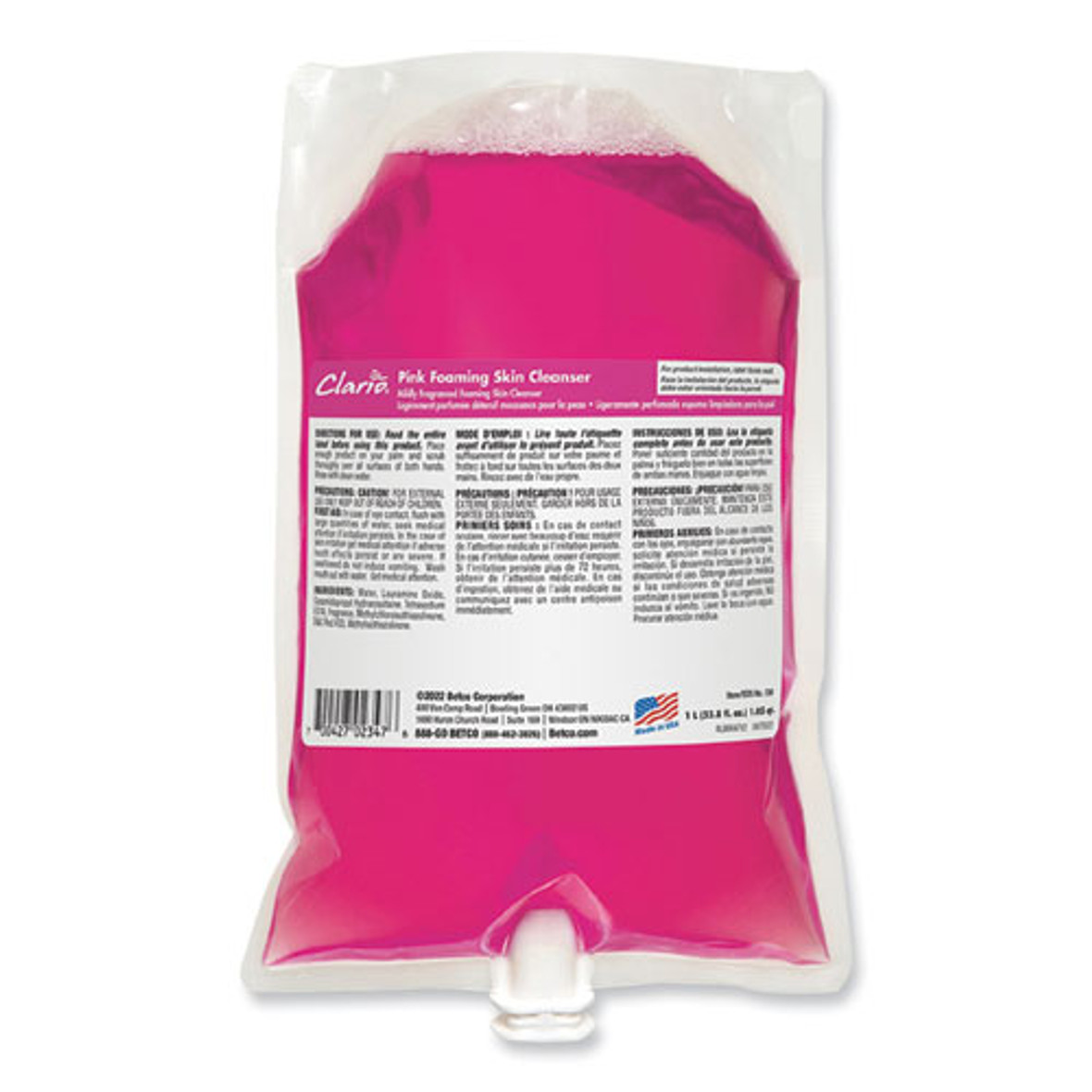 Betco Pink Foaming Skin Cleanser, Fresh, 1,000 Ml Refill Bag, 6/carton