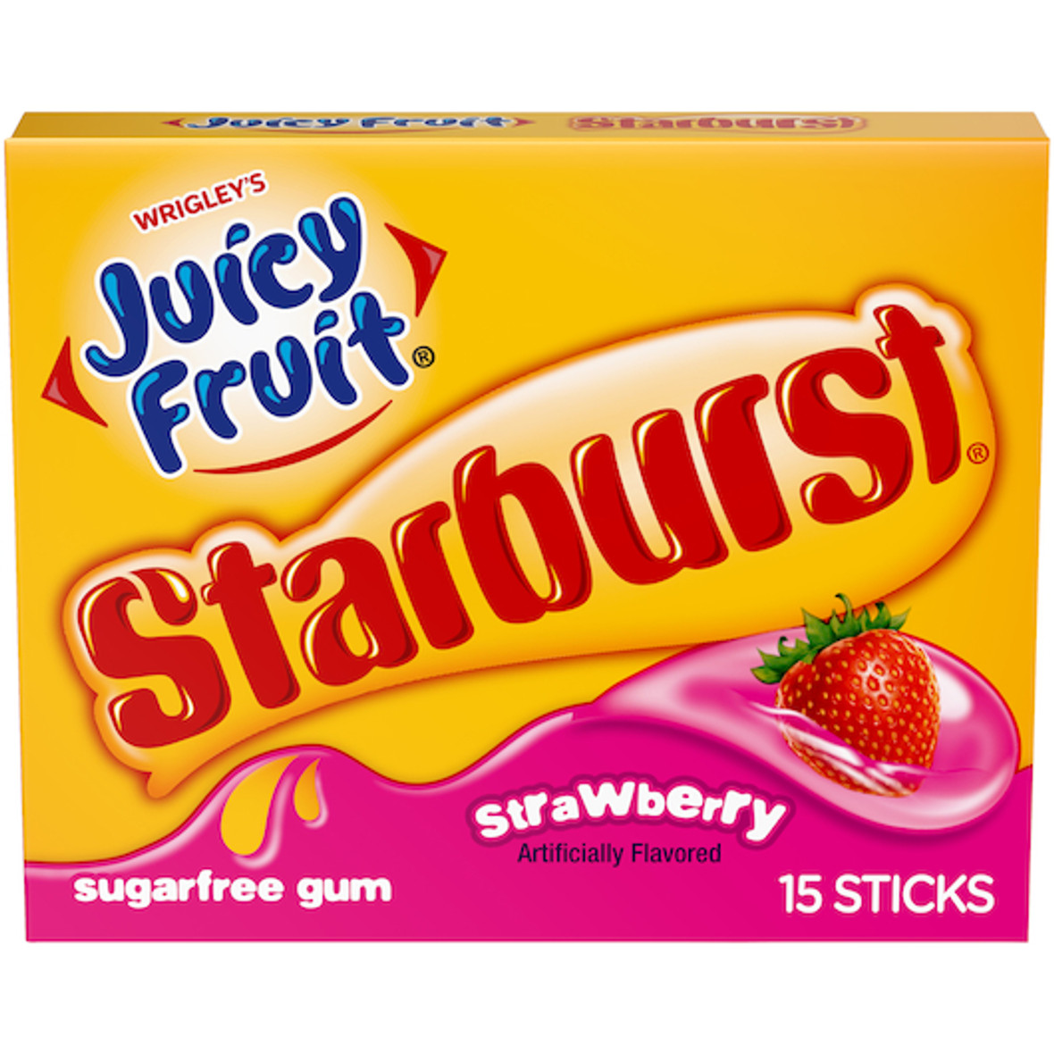 Juicy Fruit Strawberry Starburst Gum, 15 Piece Per Pack, 120 Packs