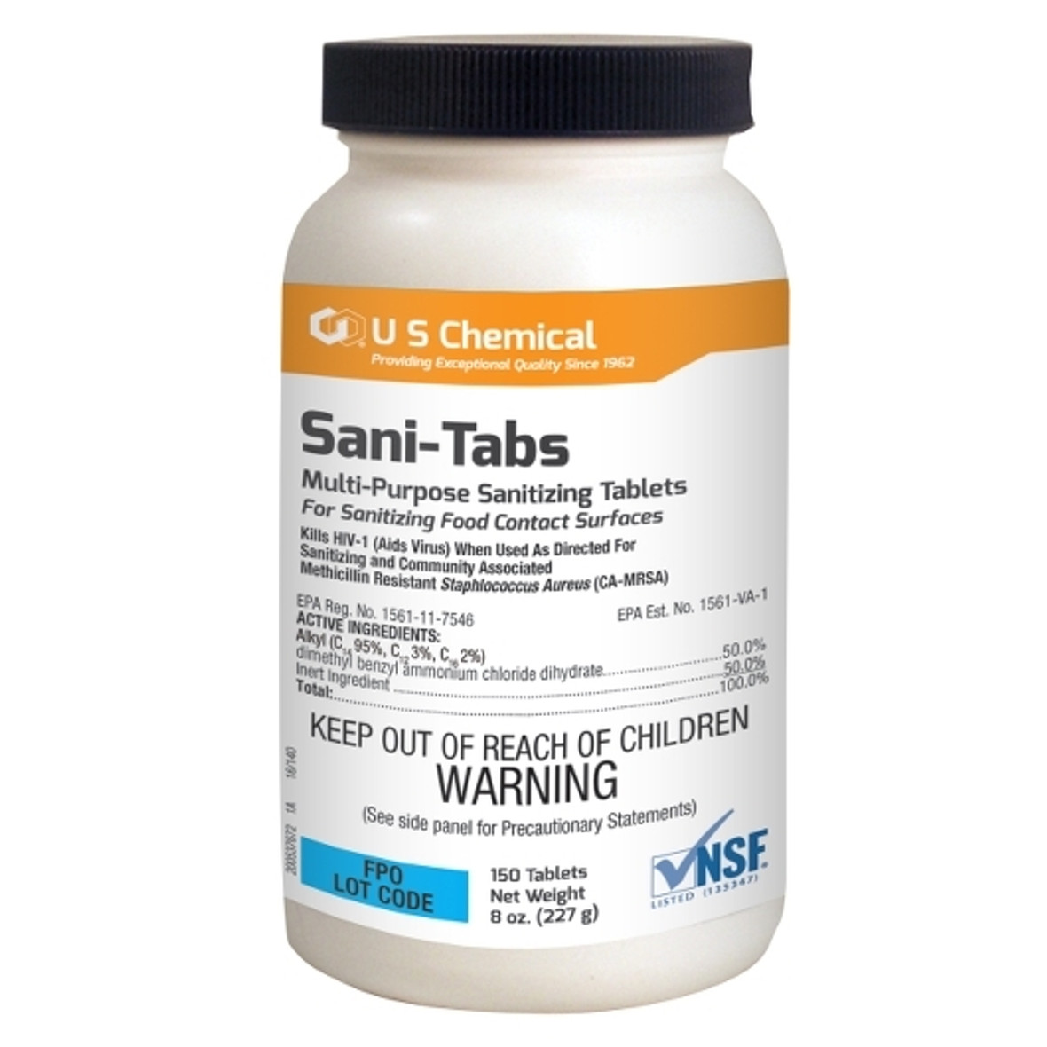 U.S. Chemical Sani-Tabs Multi Purpose Sanitizing Tablets, 150 Piece Per Bottle, 6 Per Case