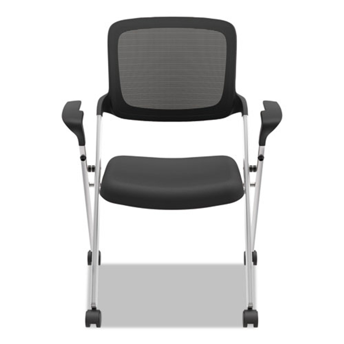 Vl314 Mesh Back Nesting Chair, Supports Up To 250 Lb, 19" Seat Height, Black Seat, Black Back, Silver Base