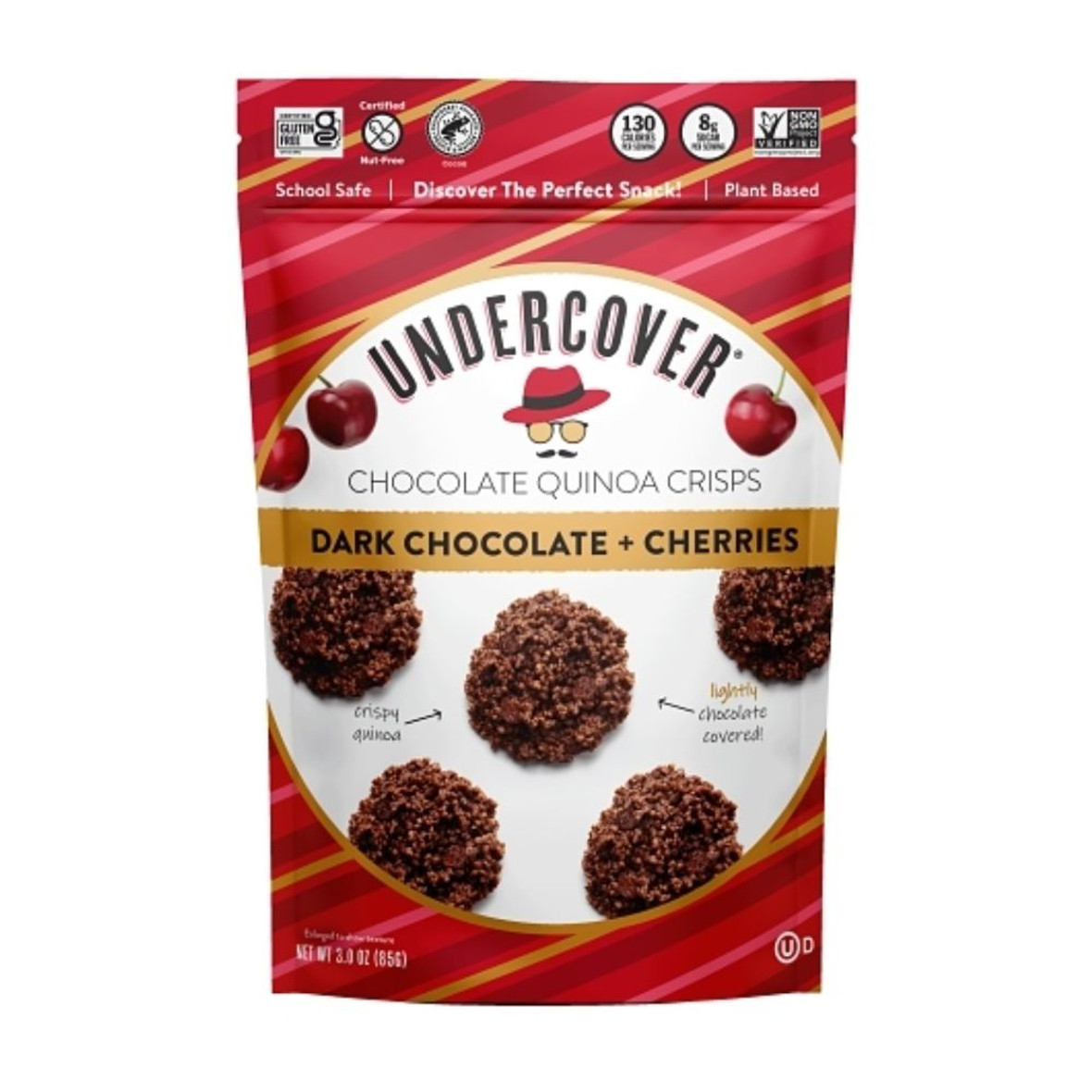 Undercover Snacks Dark Chocolate + Cherry Quinoa Crisps Pouches, 3 Ounce