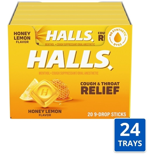 Halls Stick Honey Lemon Cough Drops, 9 Ct, 20 Per Box, 24 Per Case