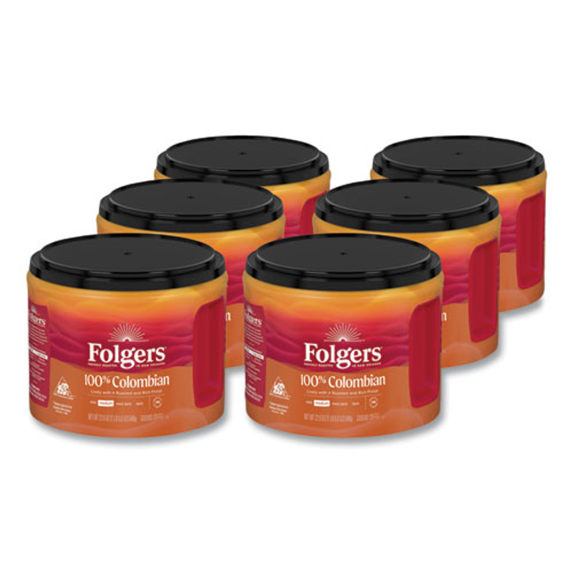 Folgers 100% Columbian Coffee, 22.6 Oz Canister, 6/Carton
