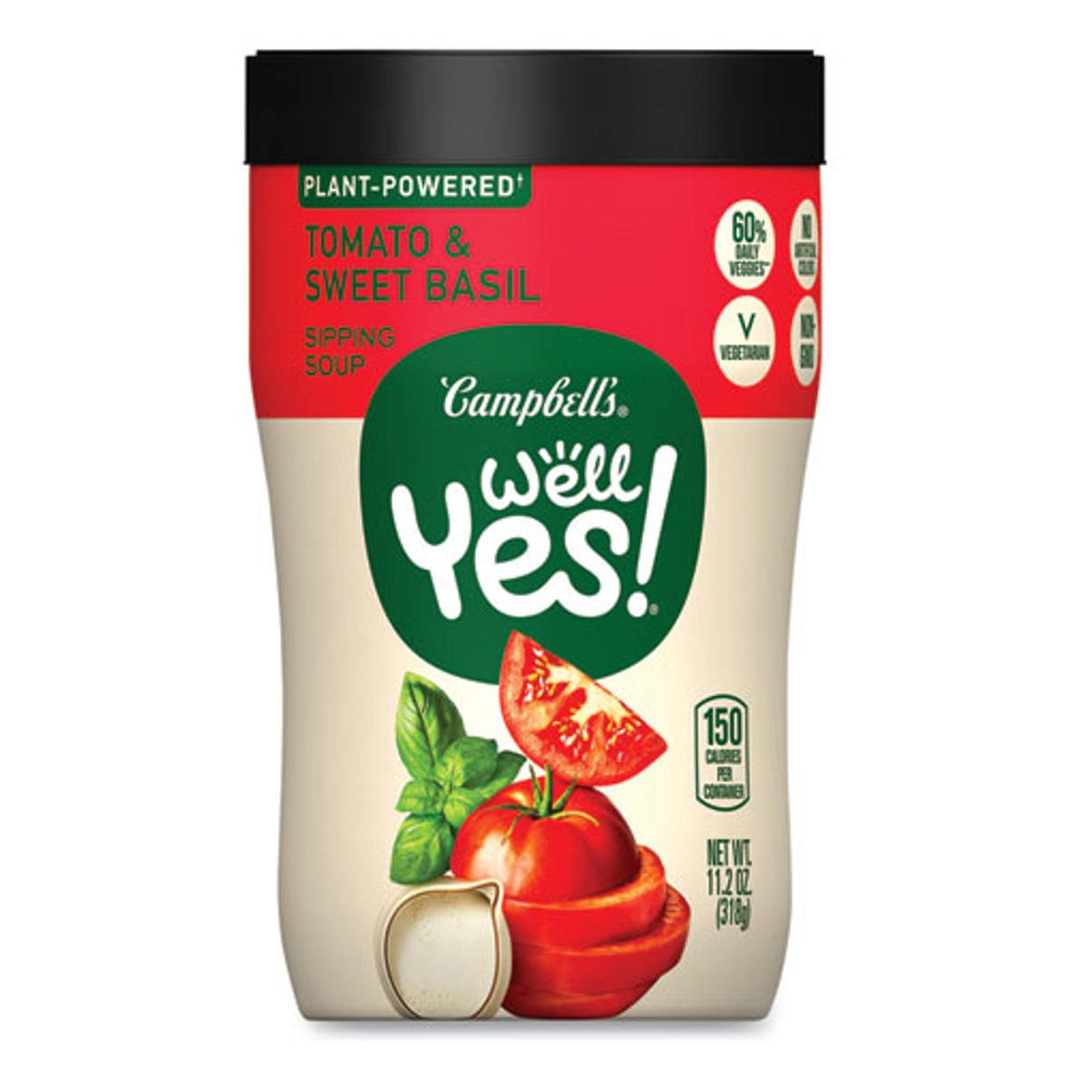 Campbell's Well Yes Tomato And Sweet Basil Sipping Soup, 11.2 Oz Cup, 8/carton