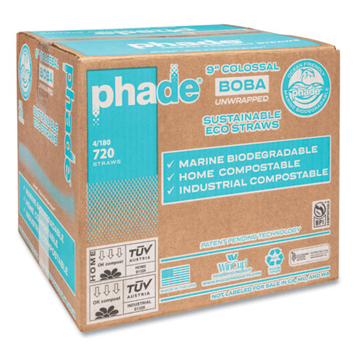 phade Marine Biodegradable Straws, Boba Straws, 9", Ocean Blue, 720/carton - CAR511208