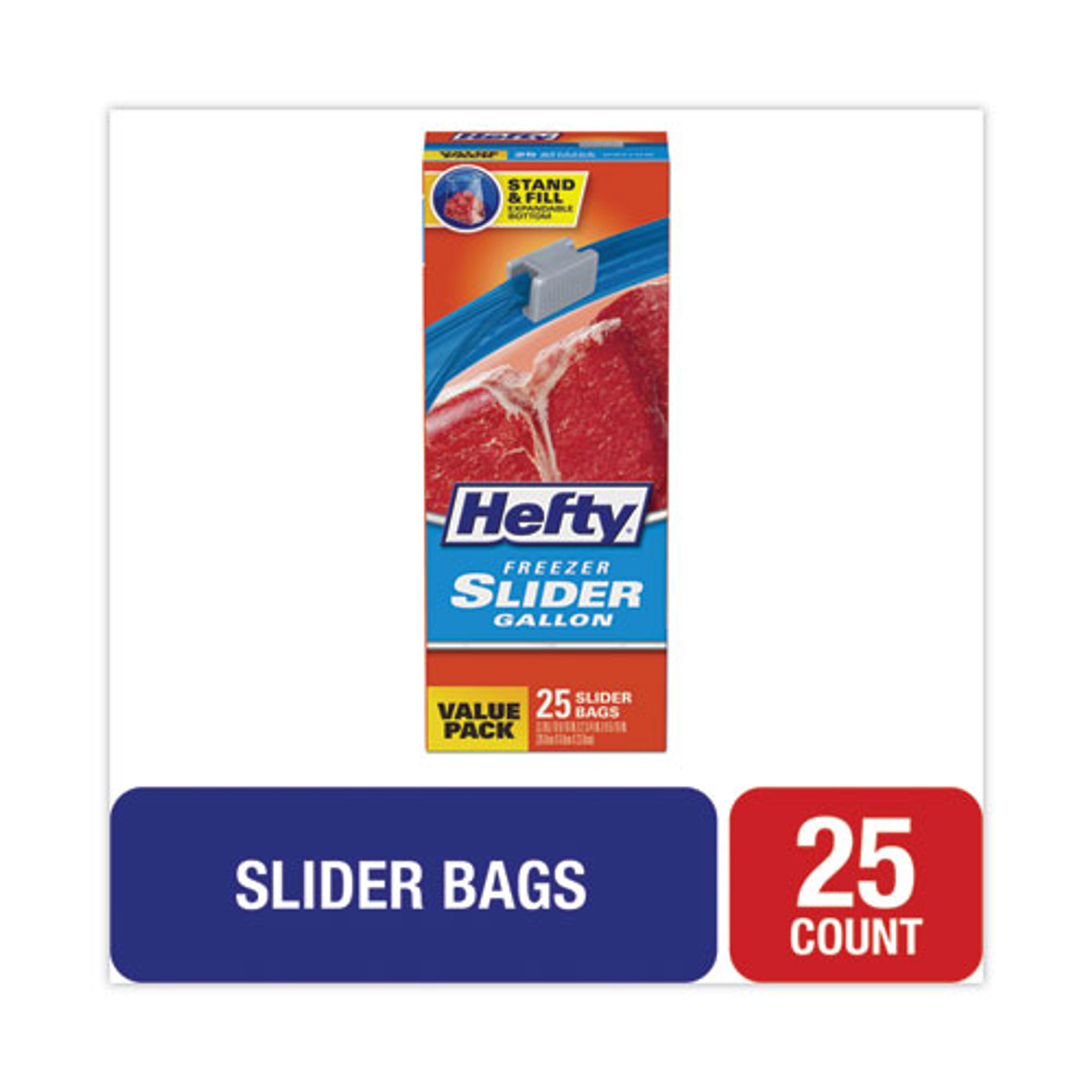 Hefty Slider Bags, 1 Gal, 2.5 Mil, 10.56" X 11", Clear, 25 Bags/box, 9 Boxes/carton