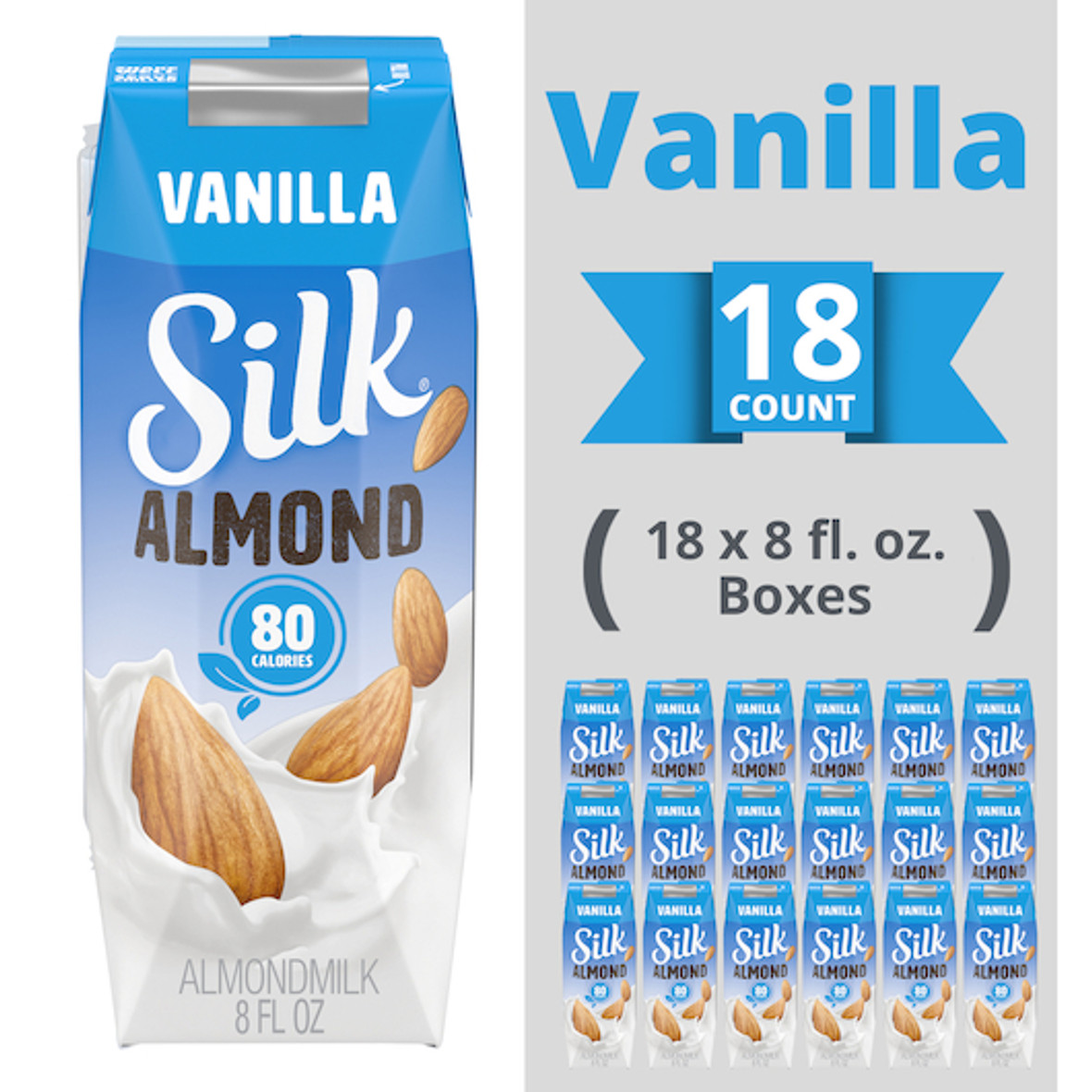 Silk Aseptic Vanilla Almond Milk, 8 Fluid Ounces, 18 Per Case