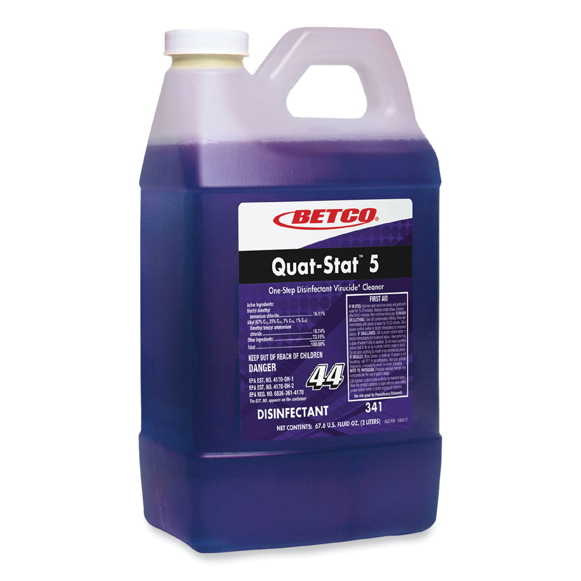 Betco Quat-Stat 5 Disinfectant, Lavender Scent, 2 L Bottle, 4 Per Case