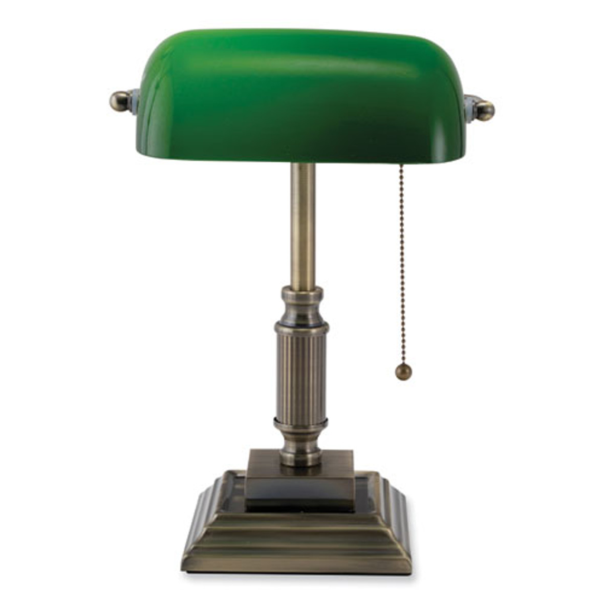 V-Light LED Bankers Lamp With Green Shade, Candlestick Neck, 14.75" High, Antique Bronze