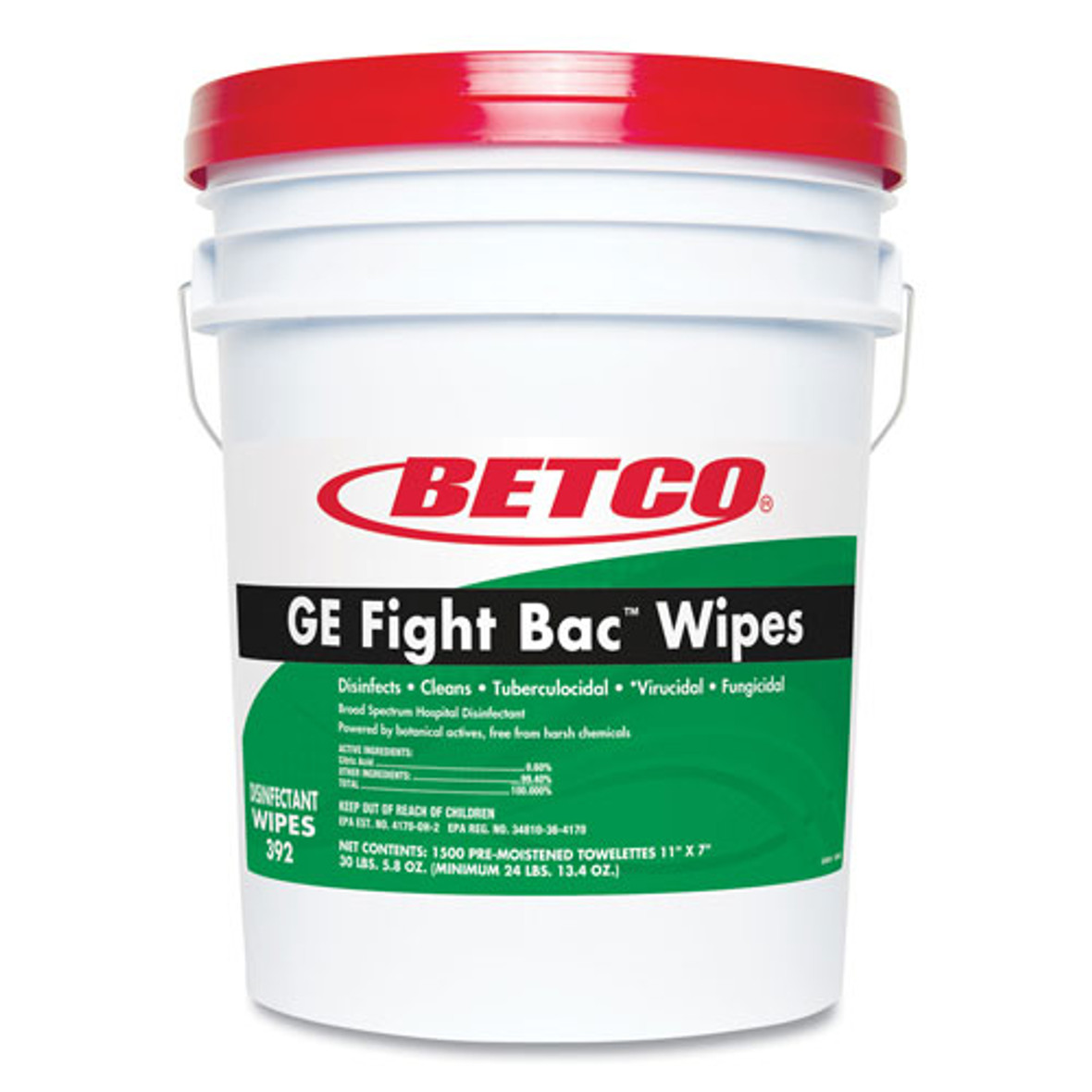 Betco GE Fight Bac Disinfecting Wipes, 7 x 11, Unscented, 1,500 Per Pail