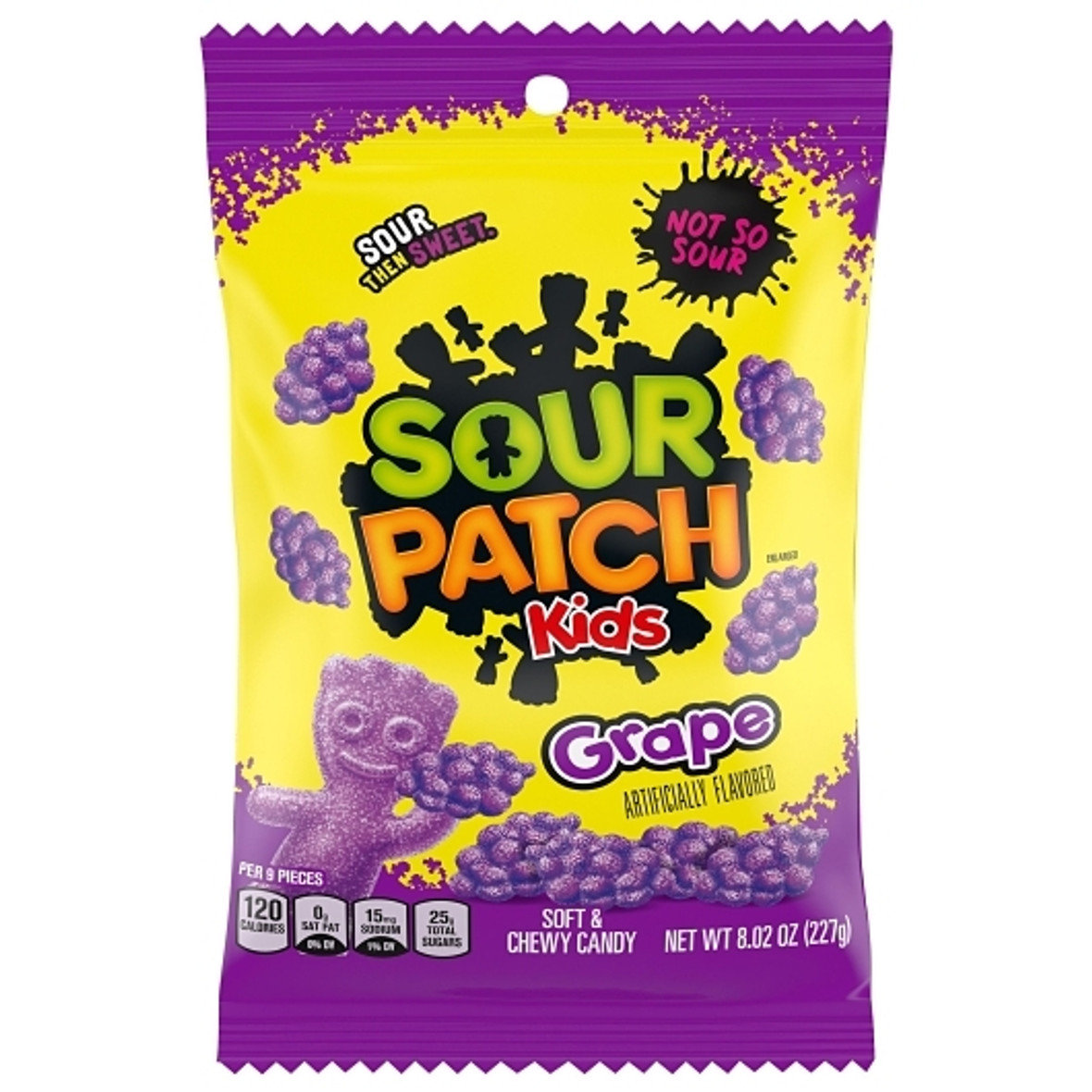 Sour Patch Grape Gummy Candy Peg Bag, 8.02 Ounce, 12 Per Case