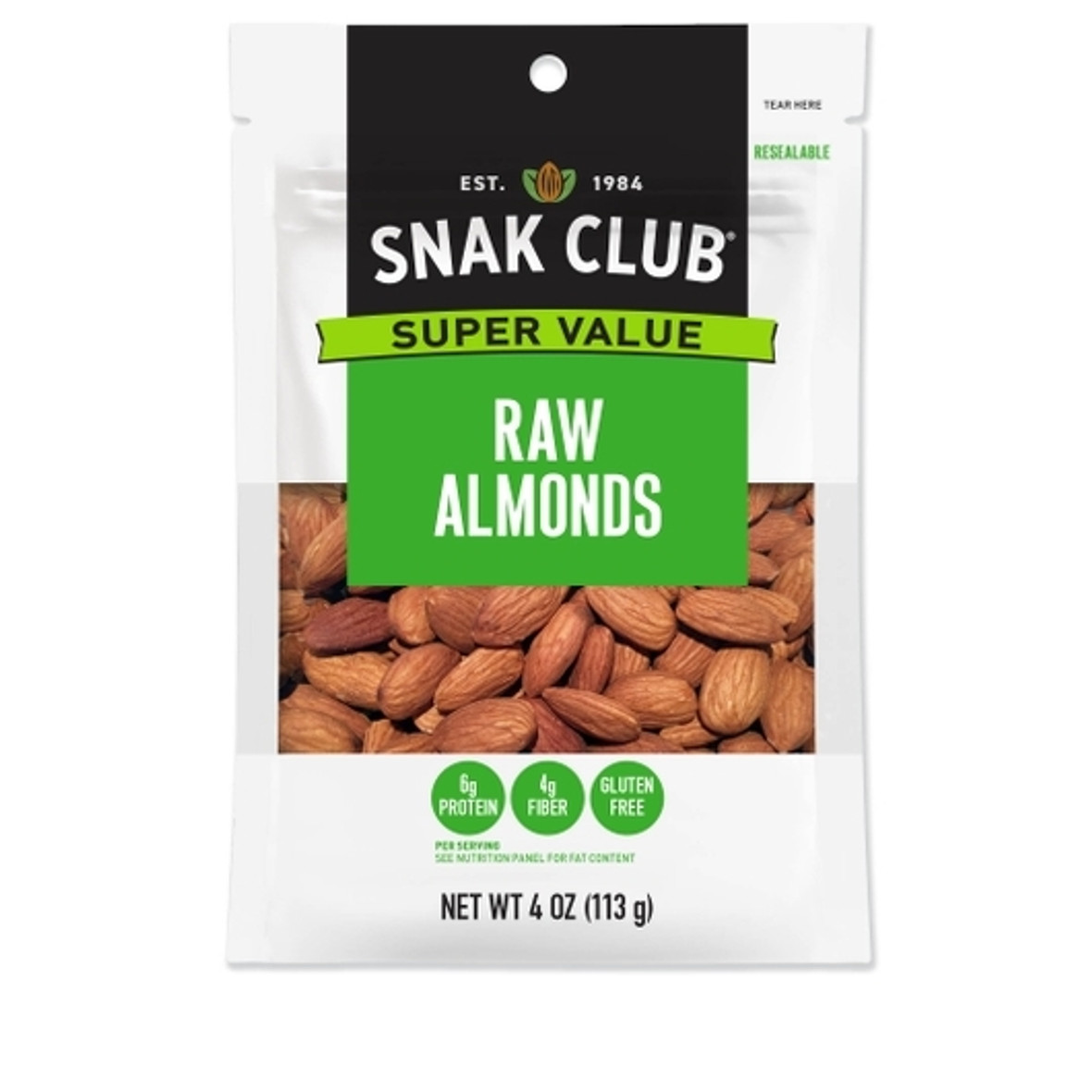 Snak Club Century Snacks Raw Almonds, 4 Ounces, 6 Per Case