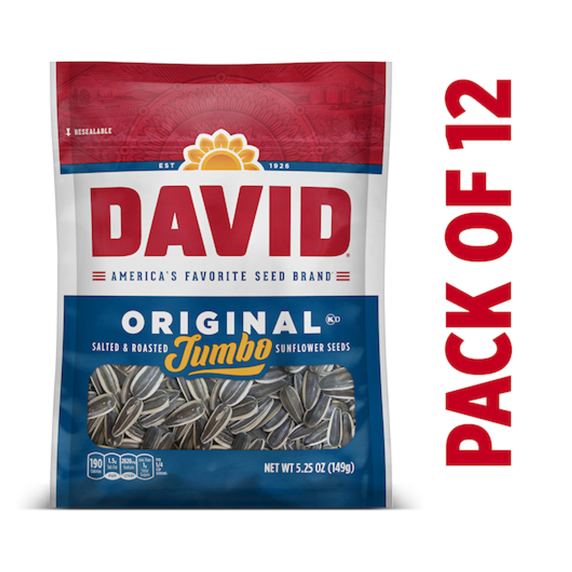 David Roasted And Salted Original Jumbo Sunflower Seeds, 5.25 Ounces, 12 Per Case