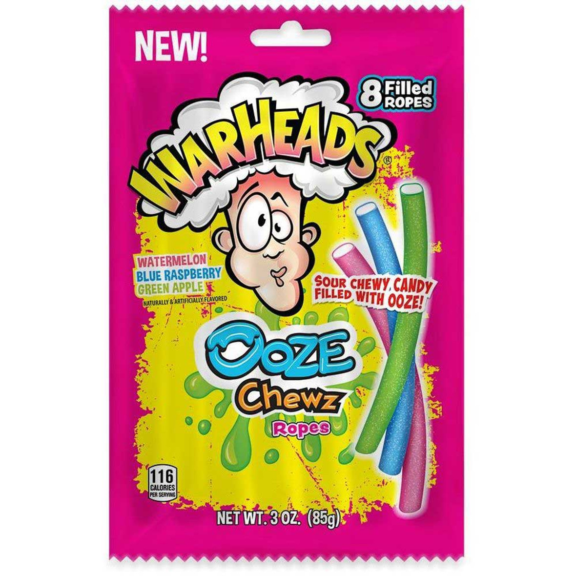 Warheads Ooze Chewz Ropes Candy, 3 Ounce, 12 Per Case