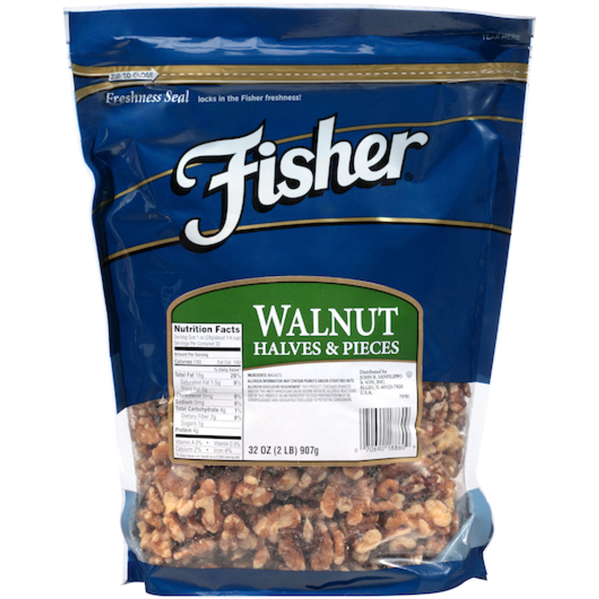 Fisher Walnut Halves And Pieces, 32 Ounce, 3 Per Case