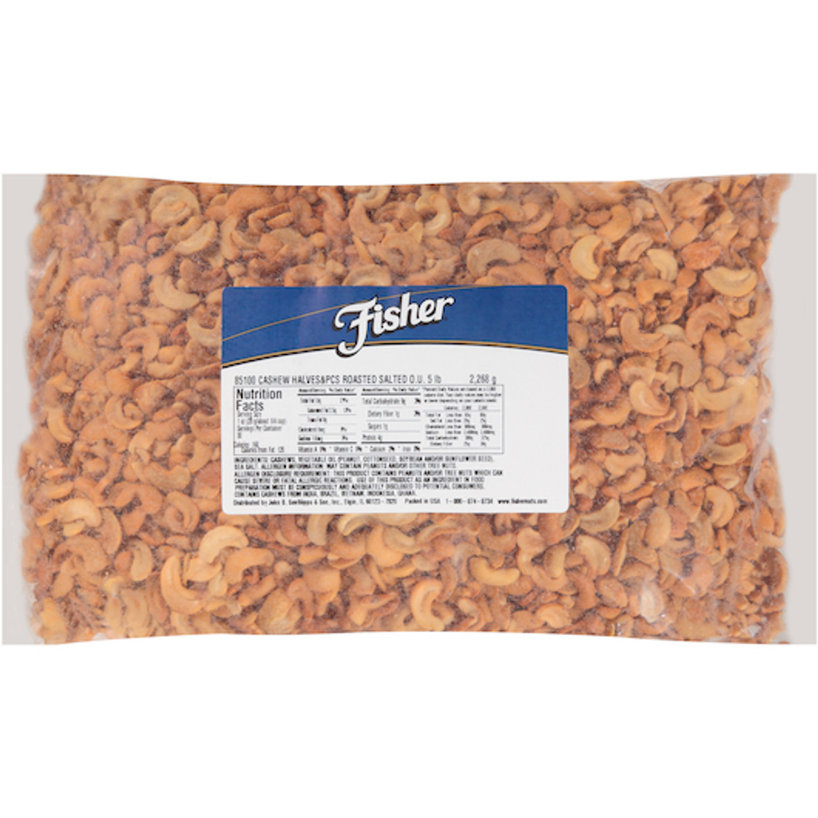 Fisher Roasted Cashew Halves And Pieces With Sea Salt, 5 Pound, 1 Per Case