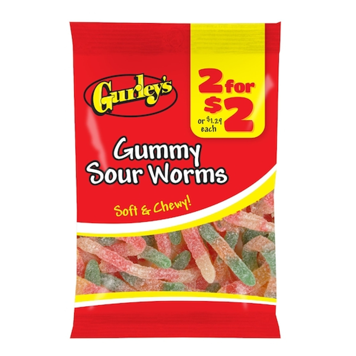 2 For $2 Sour Gummy Worms, 3.75 Each, 12 Per Case