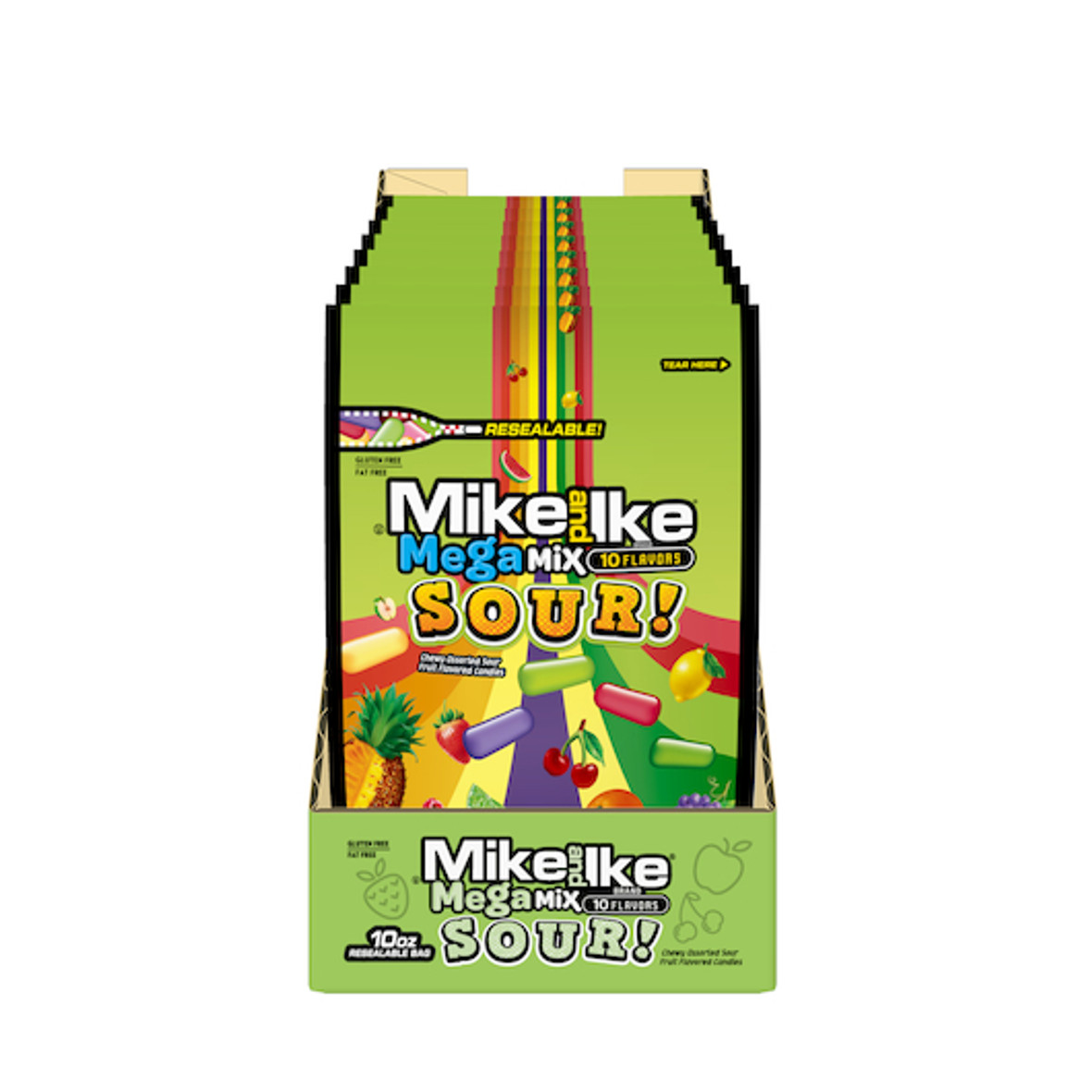 Mike & Ike Mega Mix Sour Stand Up Bag Gummy Candy, 10 Ounce, 8 Per Case