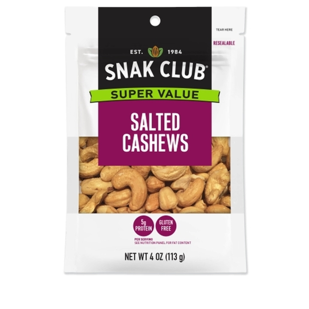 Snak Club Salted Cashews, 4 Ounce, 6 Per Case