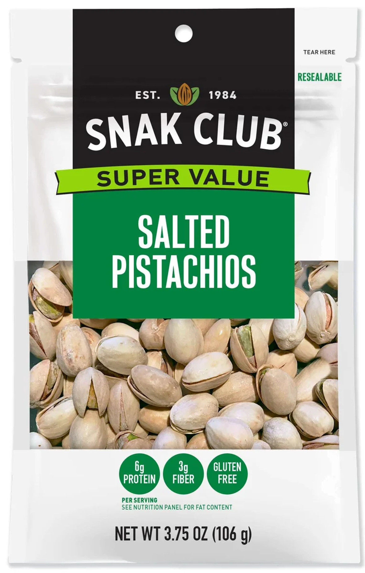 Snak Club Salted Pistachios, 3.75 Ounces, 6 Per Case