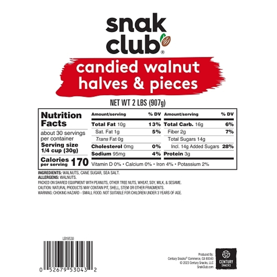 nak Club Candied Walnut Halves and Pieces, 32 Ounce, 3 Per Case