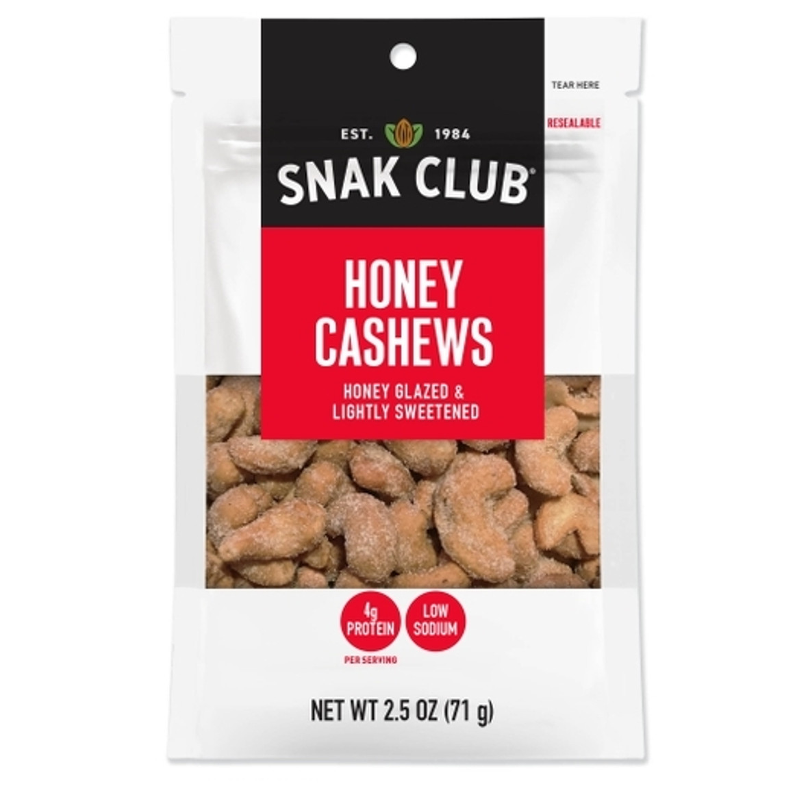 Snak Club Honey Cashews, 2.5 Ounce, 6 per case