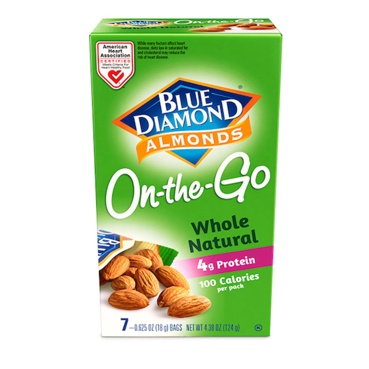 Blue Diamond 100 Calories Whole Natural Almonds, 4.38 Ounces, 6 per case