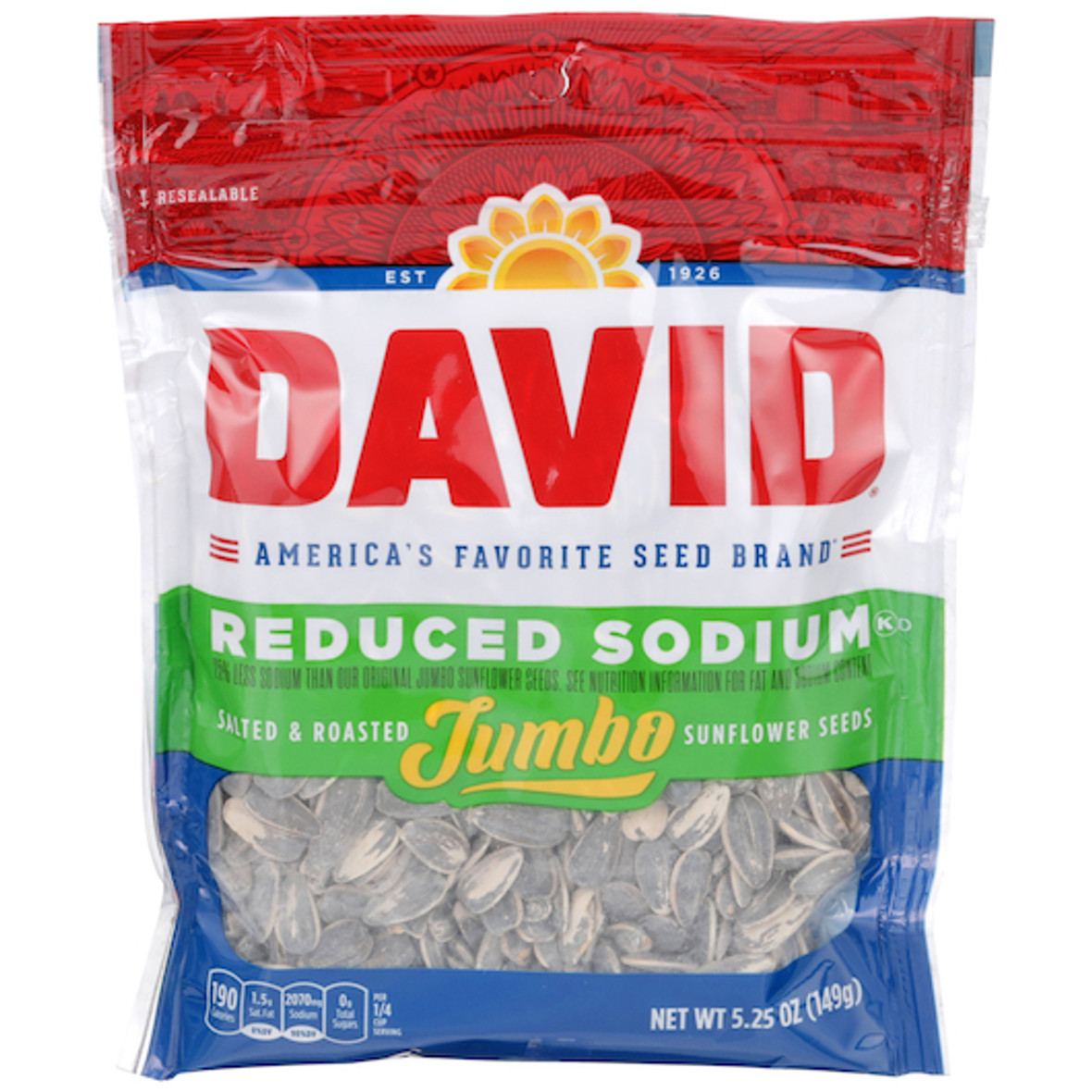 David Reduced Sodium In-Shell Sunflower Seeds, 5.25 Ounces, 12 Per Case
