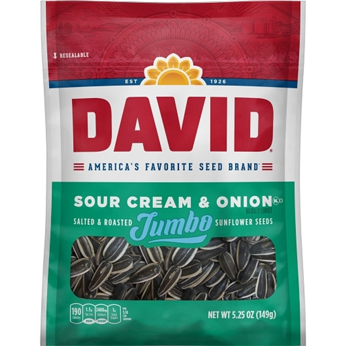 David Sunflower Seeds Sour Cream & Onion, 5.25 Ounces, 12 Per Case