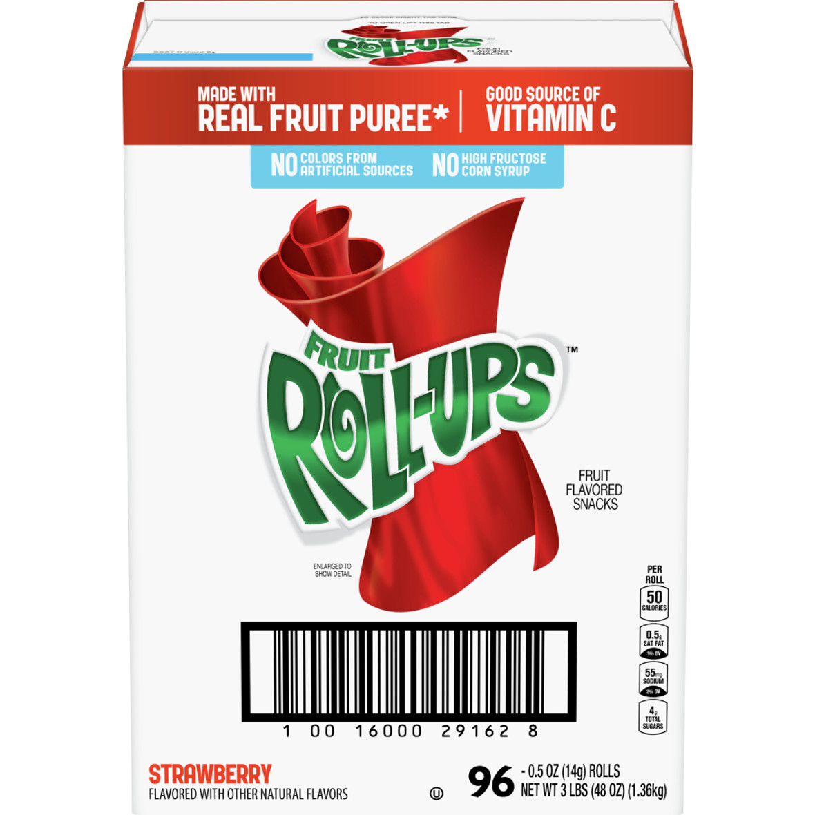 Fruit Roll-Ups Reduced Sugar Strawberry 0.5 oz. pack, 96 per case